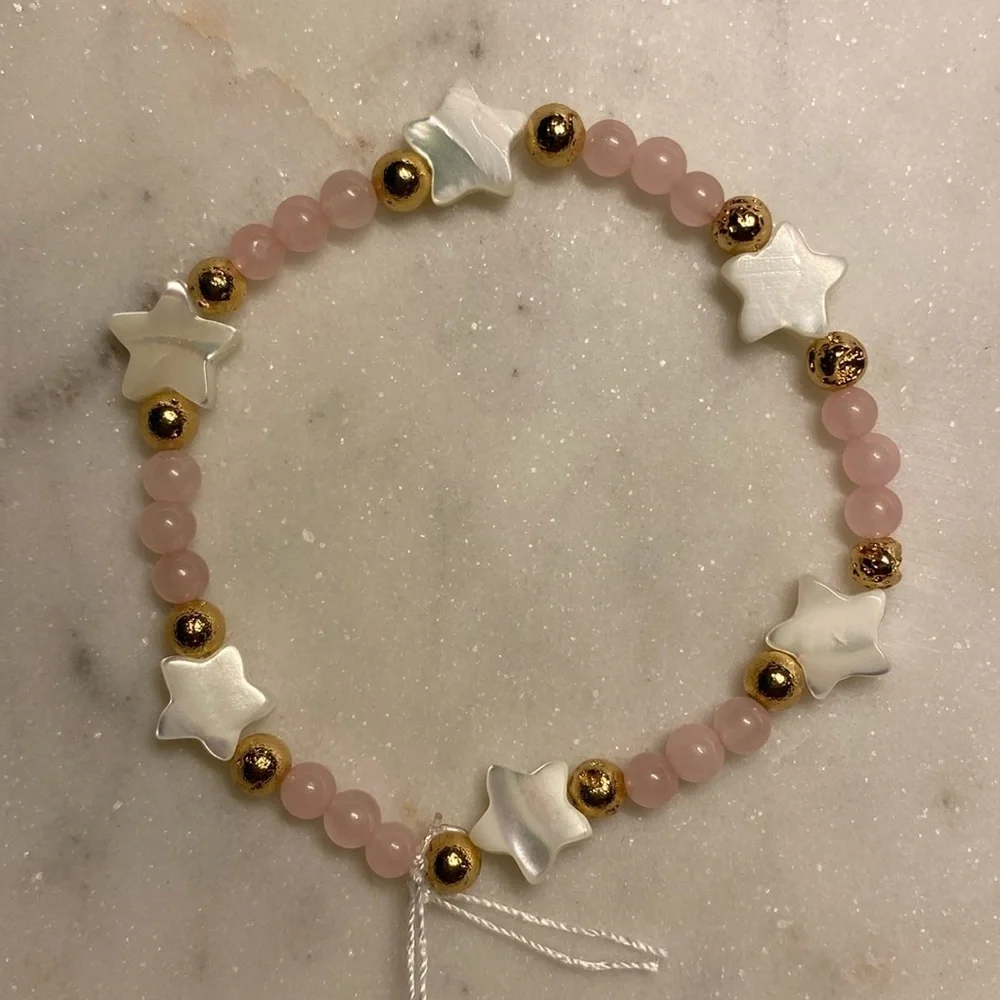 Handmade Rose Quartz w/ Shell & Lava bracelet - Picture 2 of 3